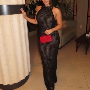 BLACK PARADISE CROCHET MAXI DRESS - JLUXLABEL